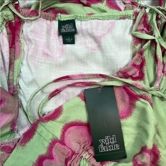 Wild Fable Green & Pink Cut-Out Ruched Mini Dress Size L NWT - Picture 5 of 9